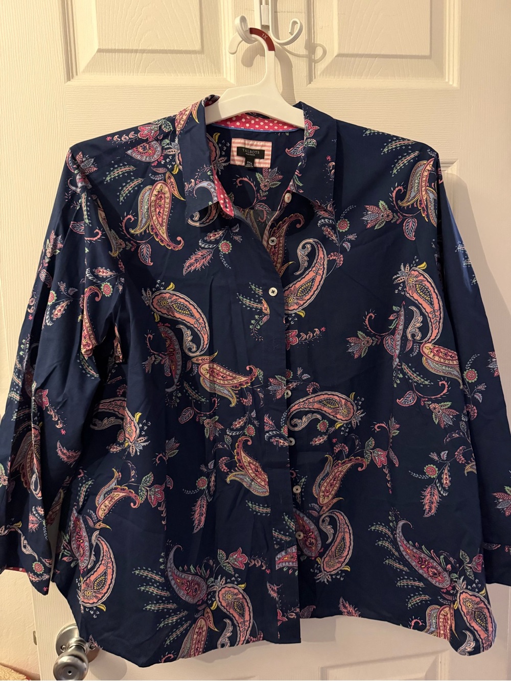Talbots Navy Paisley Button-Front Shirt Jacket